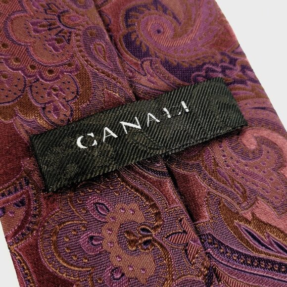 CANALI Mens Tie Burgundy Paisley Luxury Designer Woven Silk Italy 3.5" - Picture 3 of 5